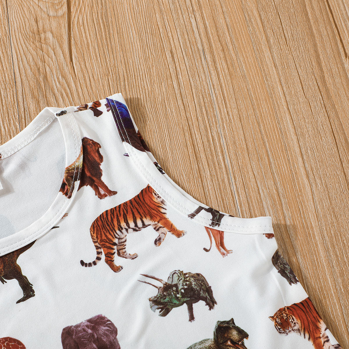 Boys Summer Solid Color Cartoon Dinosaur Print Vest Top