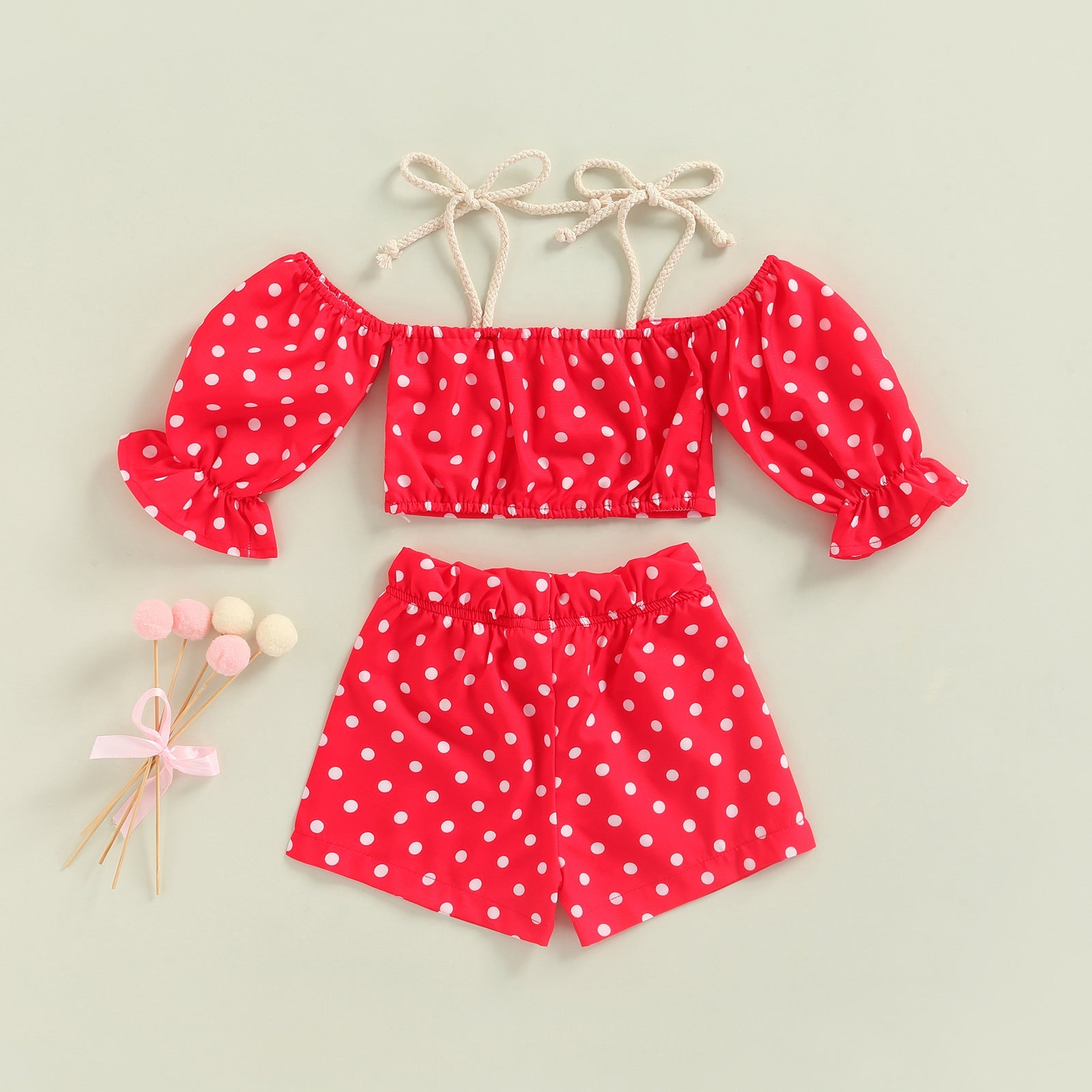 Toddler Kids Girls Solid Dot Print Suspender Short Sleeve Top Shorts Summer Suit