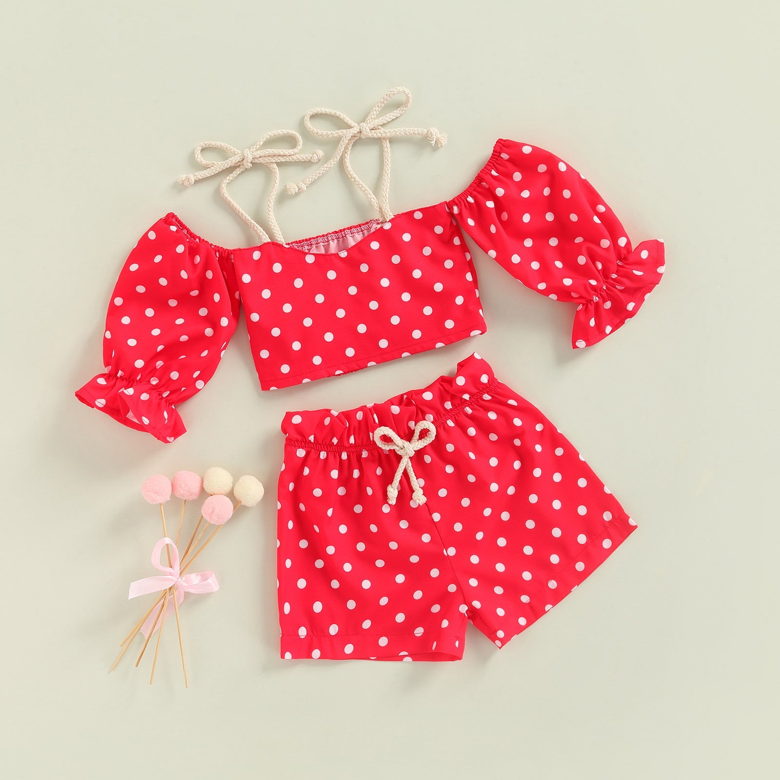 Toddler Kids Girls Solid Dot Print Suspender Short Sleeve Top Shorts Summer Suit