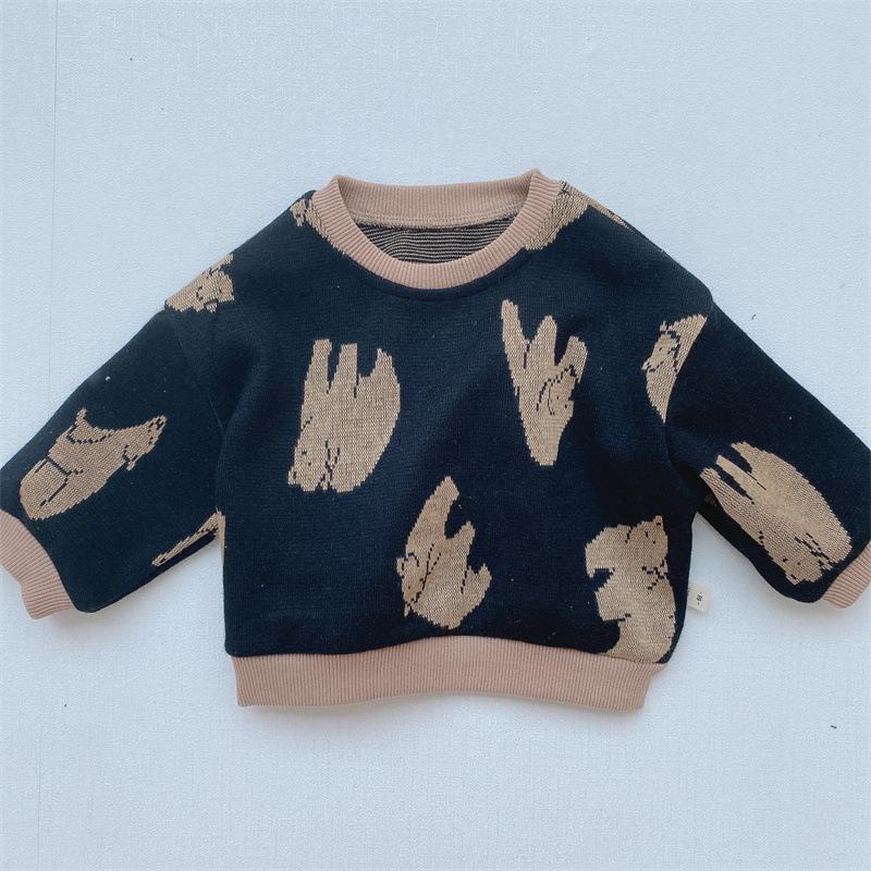 Baby Boys Korean Knitted Hoodie Long-sleeve Pullover Bottom Sweater Wholesale Clothing Baby