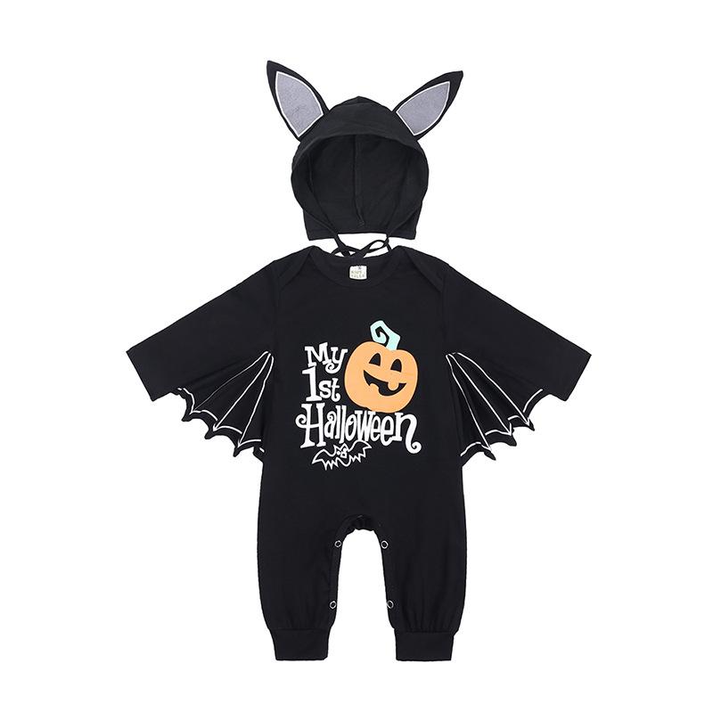 Baby Boy Skull Skeleton Costume Bat Shape Harlequin Baby Onesie Wholesale Newborn Clothes