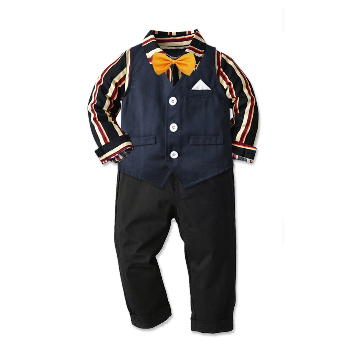 Boys Autumn Long-sleeved Shirt Striped Vest Trouser Suit Boy Clothes Wholesale