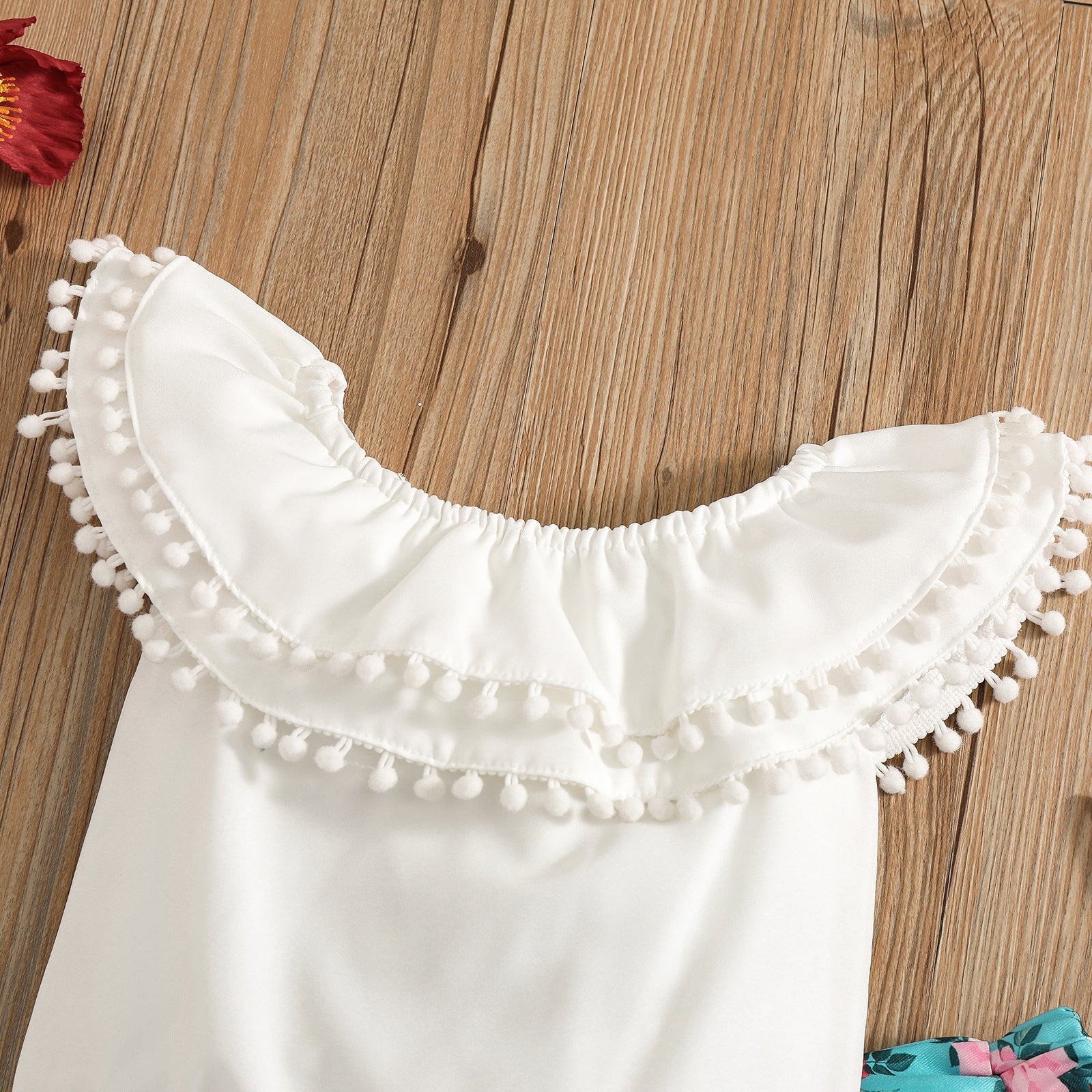 Spring New Baby Girls Baby White Top + Flared Pants + Hair Band Three Sets