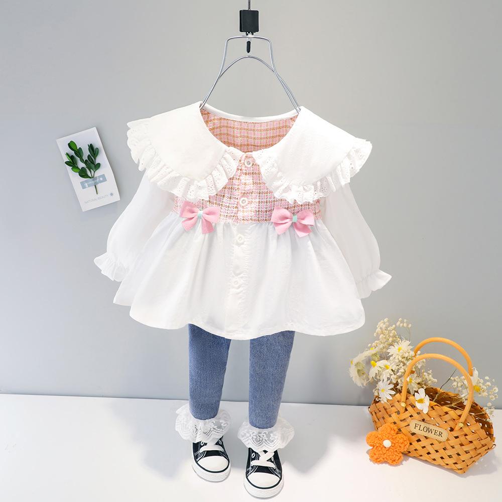 Baby Girls Spring/Autumn Long-sleeve Korean Doll Collar Shirt Sets Baby Wholesale Suppliers