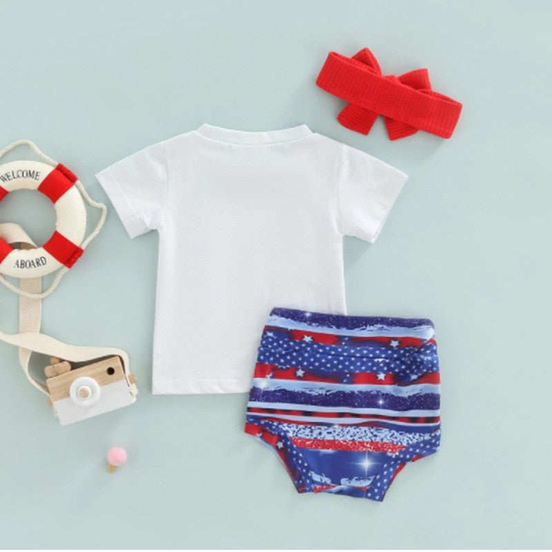 Independence Day Suit 2022 Summer New Boys and Girls Star Stripes Printed Short-sleeved T-shirt Shorts Two-piece Set