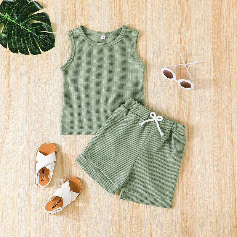 Toddler Boys Green Sleeveless Vest Top Shorts Summer Suit