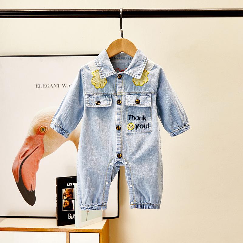 Baby Boys Autumn Cartoon Cute Soft Denim Jumpsuit Babywear Wholesale