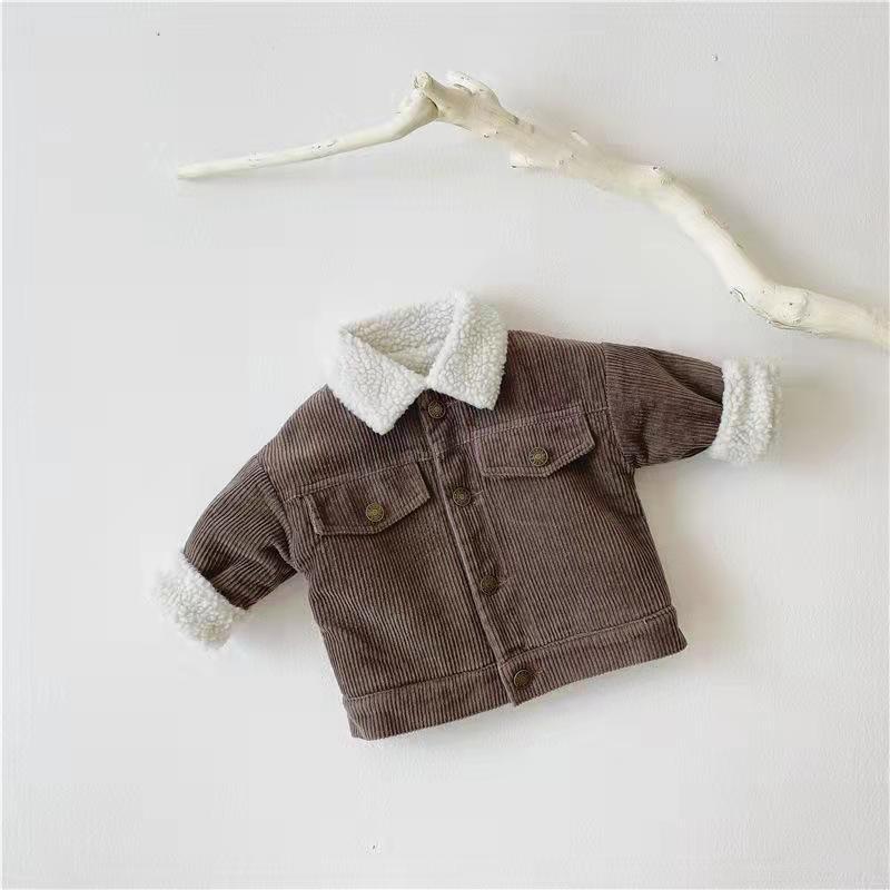 Children's Jacket Winter New Children's Down Thickened Lambswool Tops Corduroy Clothes