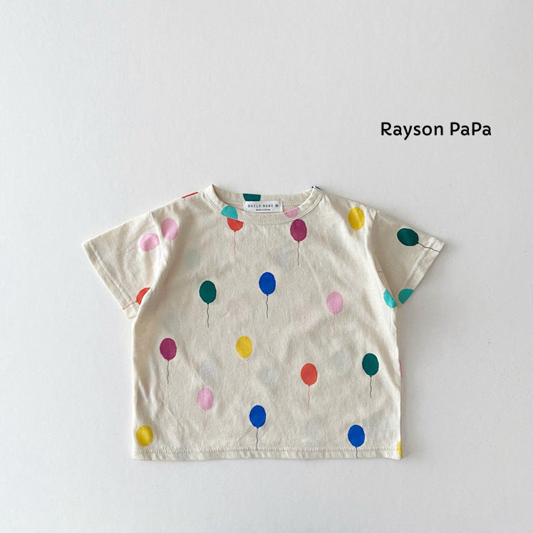 0~2Y Cotton T-Shirt Summer Children's Clothing Korean Version Summer Clothing Baby Balloon Print T-Shirt Girls Baby Pullover Wholesale Baby Clothes