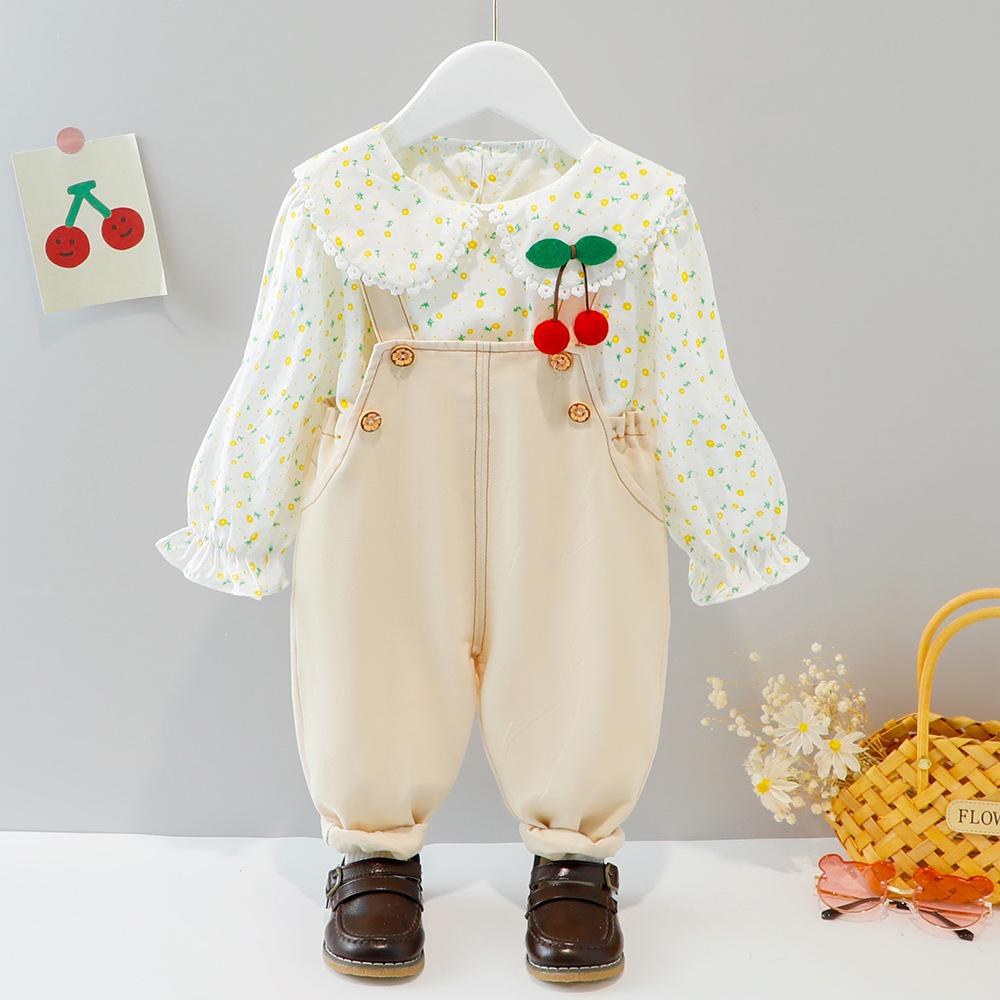 Baby Girls Spring/Autumn Long Sleeve Fashion Shirt Suspenders Set Baby Wholesale Suppliers