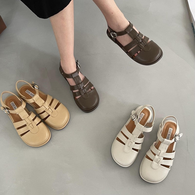 2022 Women Spring and Summer New Fashion Casual Flat Roman Shoes Package Head Hollow Woven Mary Jane Shoes