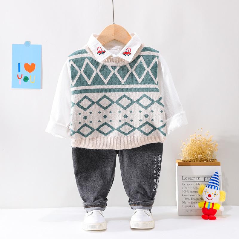 Boys Autumn/spring Knitted Vest Long Sleeve Suit Baby Wholesales