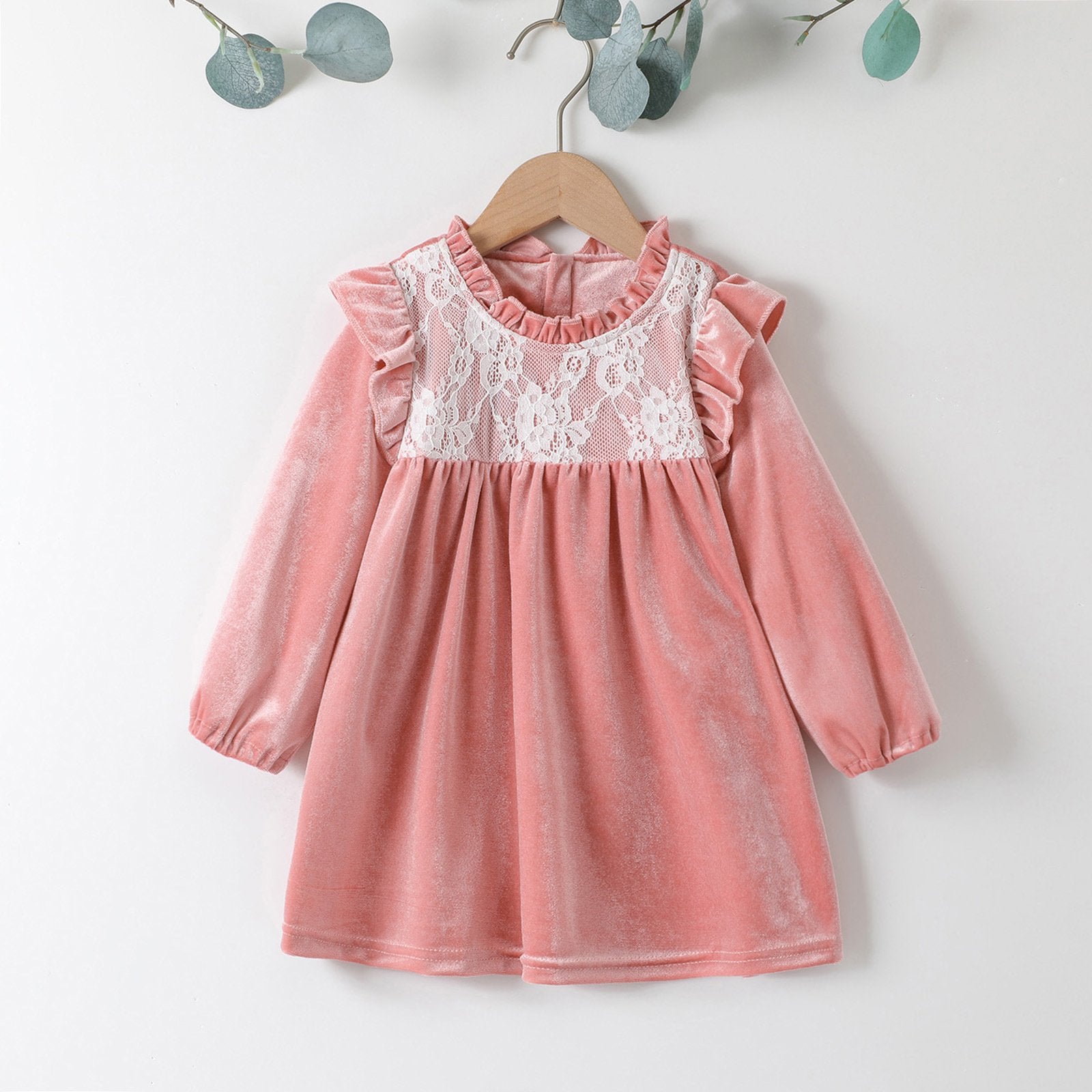 MOQ 3PCS Girls Plush Lace Bubble Long-sleeve Princess Dress Wholesale Clothing For Girls