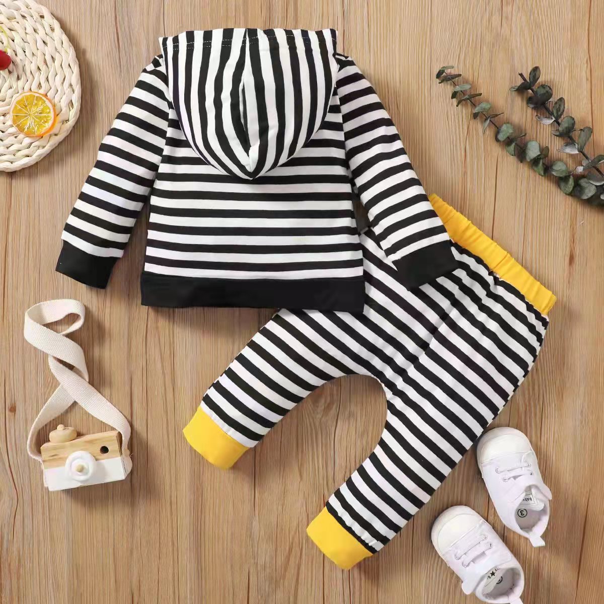 Toddler Boys MAMA's Baby Letter Print Stripe Hooded Long Sleeved Sweater Contrast Pants Set