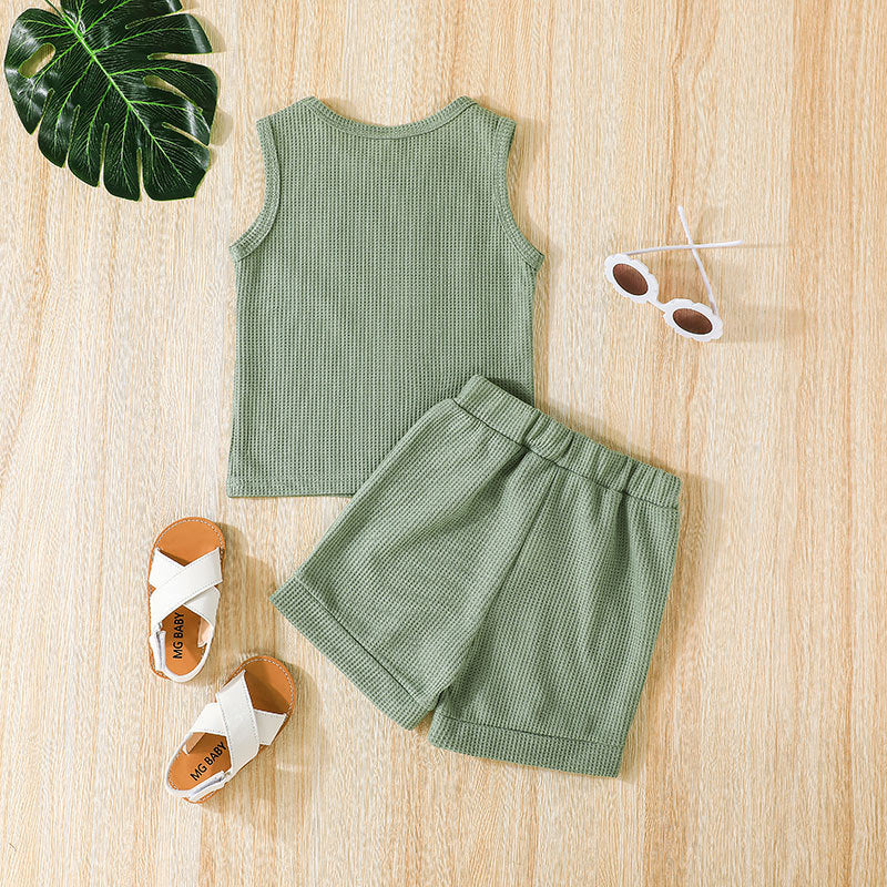 Toddler Boys Green Sleeveless Vest Top Shorts Summer Suit