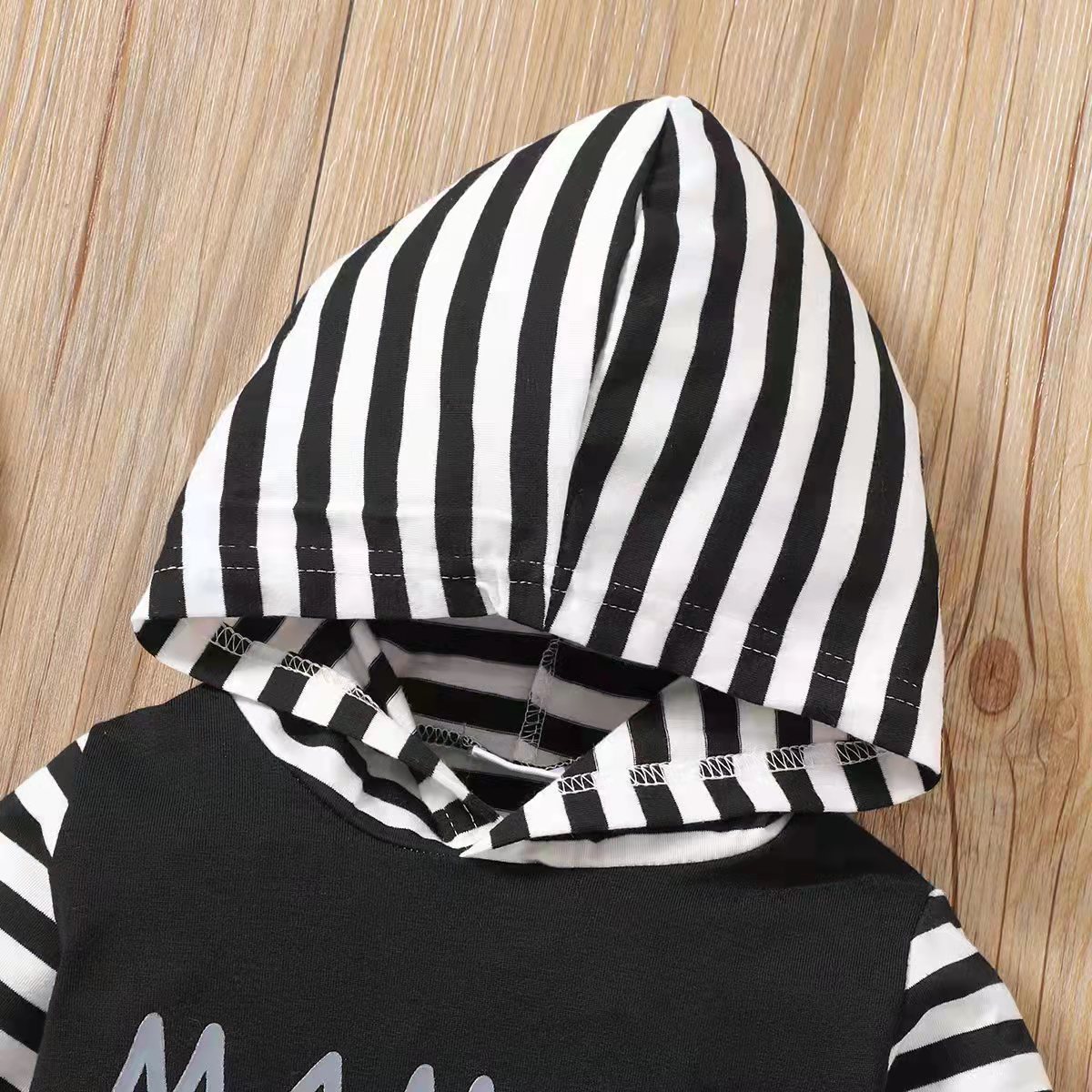 Toddler Boys MAMA's Baby Letter Print Stripe Hooded Long Sleeved Sweater Contrast Pants Set