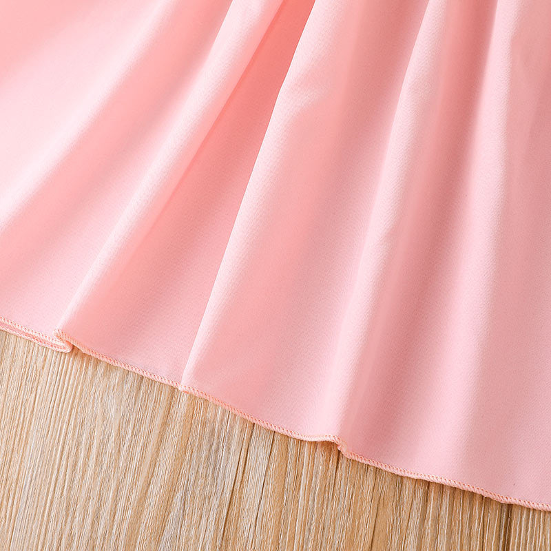 Kids Girls Summer Pink Doll Collar Elastic Waist Bubble Sleeve Long Dress