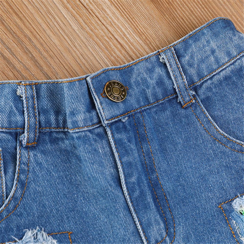 Girls Off Shoulder Pattern Printed Summer Top & Denim Shorts & Headband kids clothing vendors