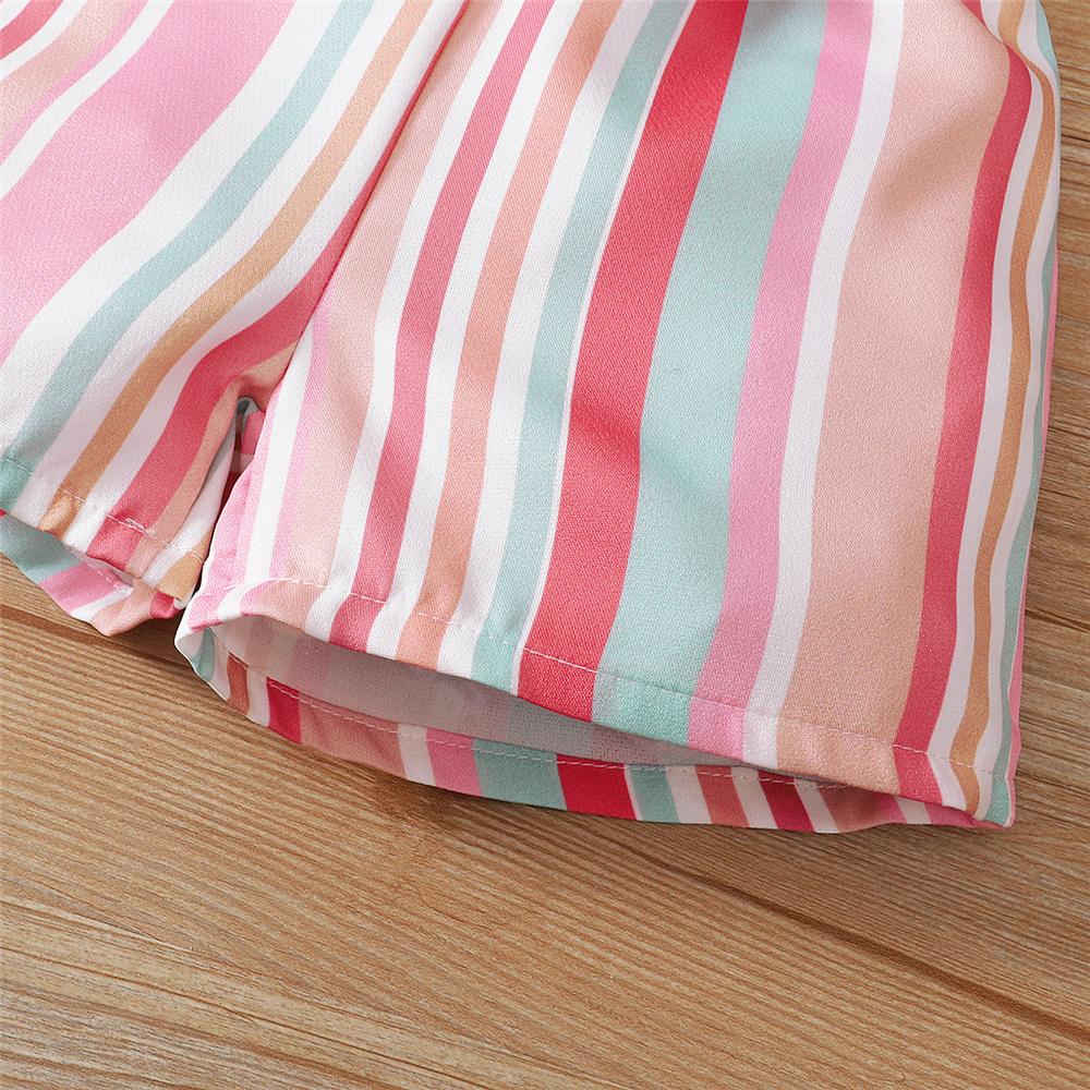 Girls Off Shoulder Short Sleeve Top & Striped Shorts kids clothes wholesale