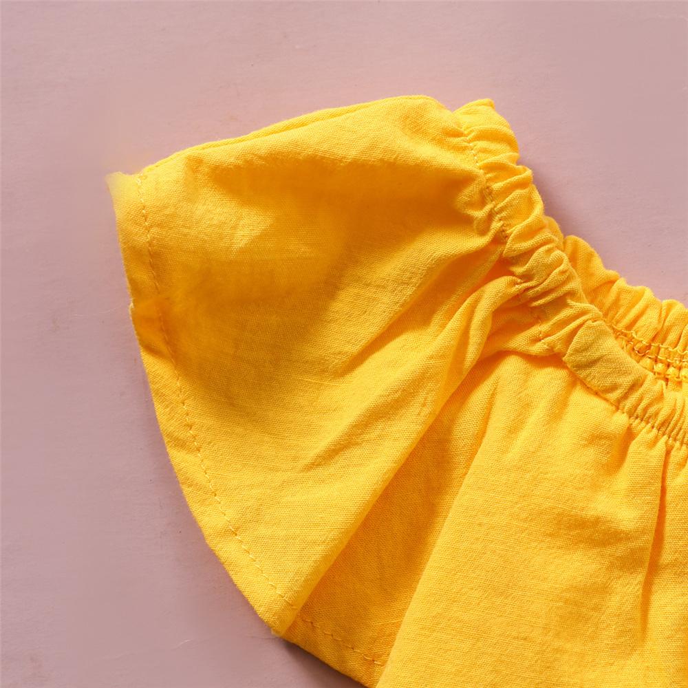 Girls Off Shoulder Solid Yellow Lotus Leaf Collar Top & Ripped Jeans & Headband Toddler Girls Wholesale