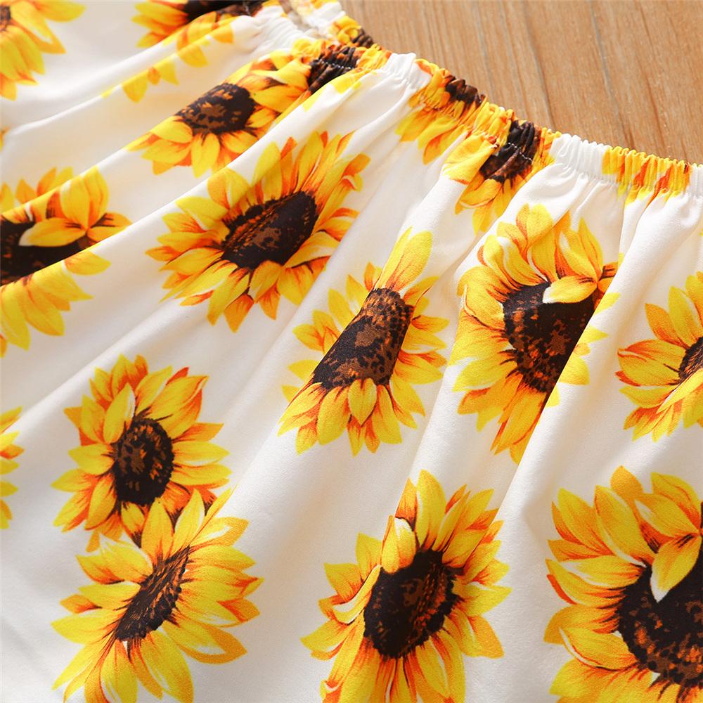 Girls Off Shoulder Sunflower Printed Top & Denim Shorts wholesale little girl clothing