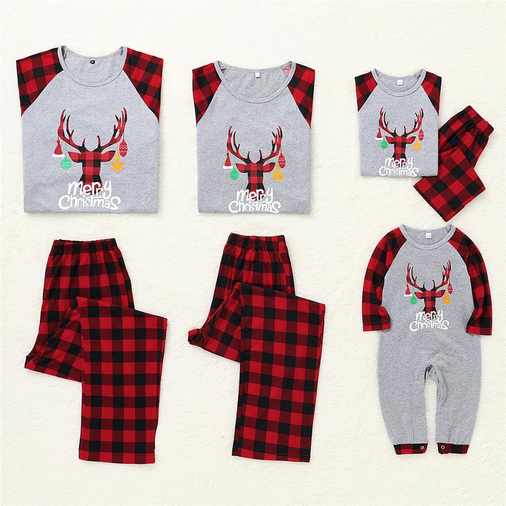 Parent-Child Christmas Elk Plaid Printed Long Sleeve Pajamas Suit Mommy And Me Clothing Wholesale