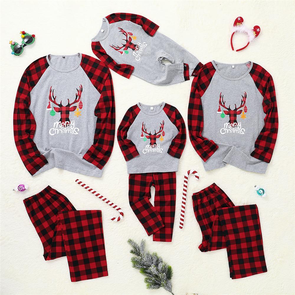 Parent-Child Christmas Elk Plaid Printed Long Sleeve Pajamas Suit Mommy And Me Clothing Wholesale