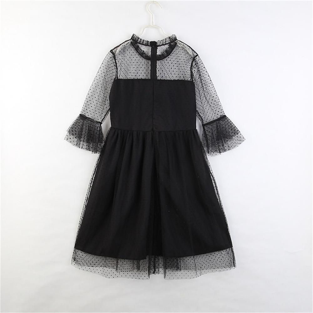 Parent-Child Lace Half Sleeve Polka Dot Black Dress Mommy And Me Outfits Wholesale
