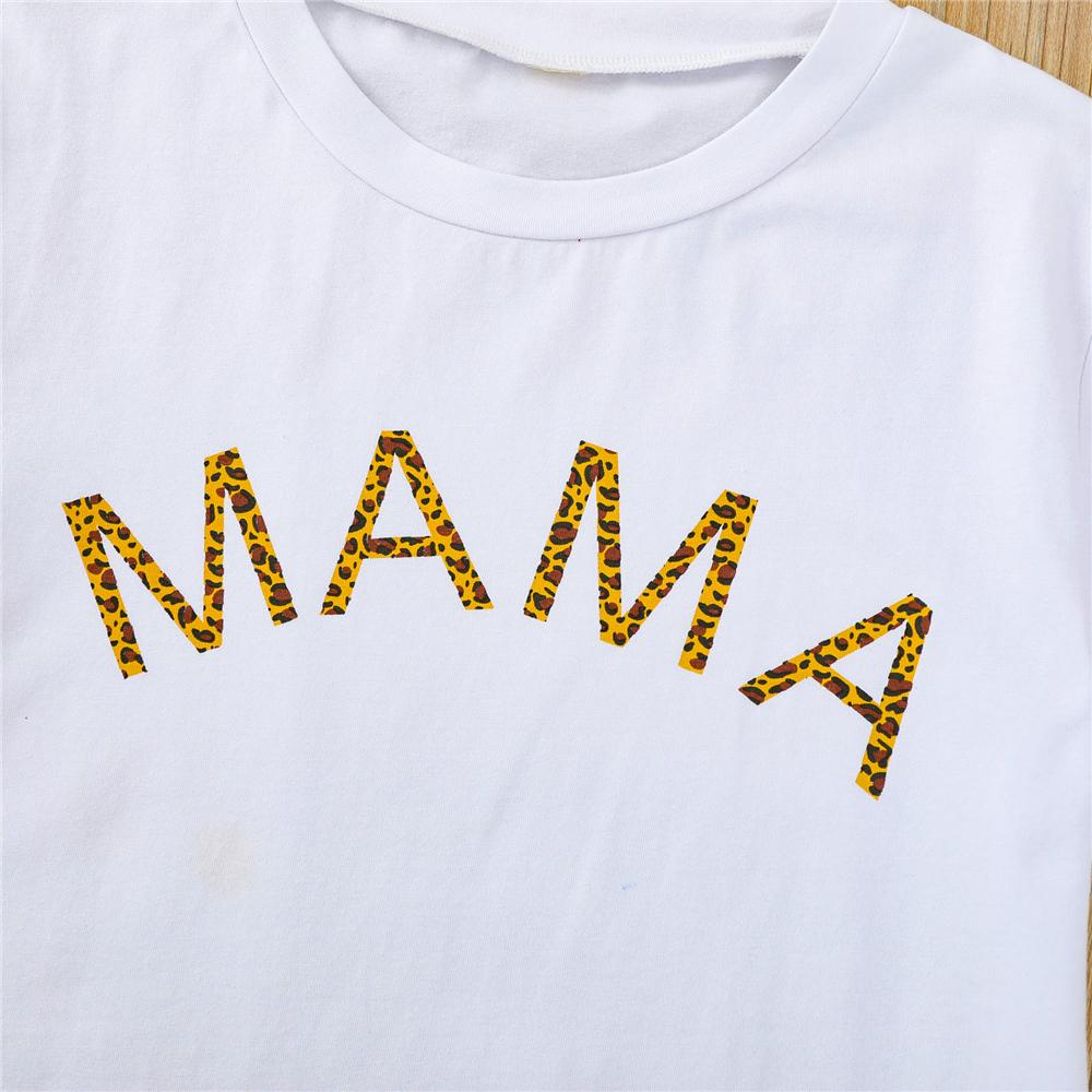 Parent-Child Leopard Mini Mama Letter Printed Short Sleeve Tops Mommy And Me Outfits Wholesale