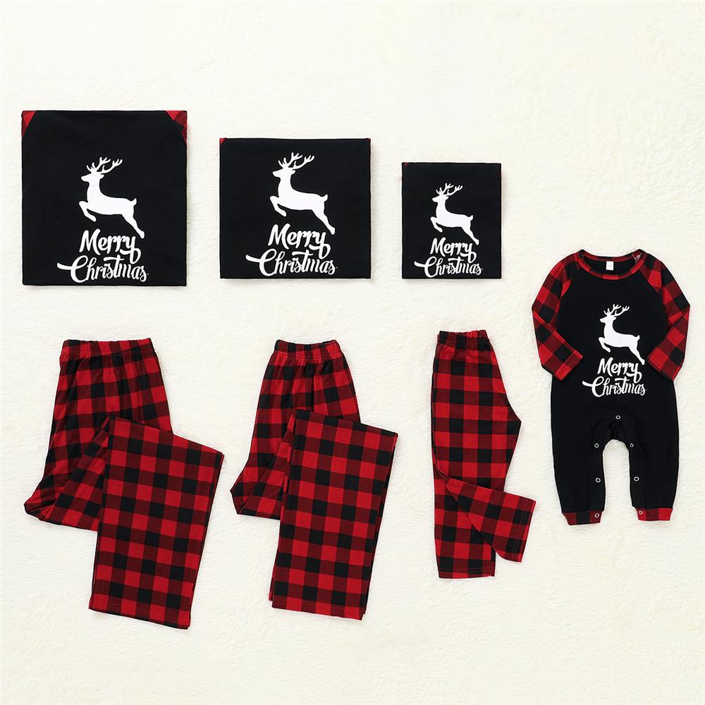 Parent-Child Merry Christmas Elk Plaid Printed Pajamas Sets Mommy And Me Outfits Wholesale