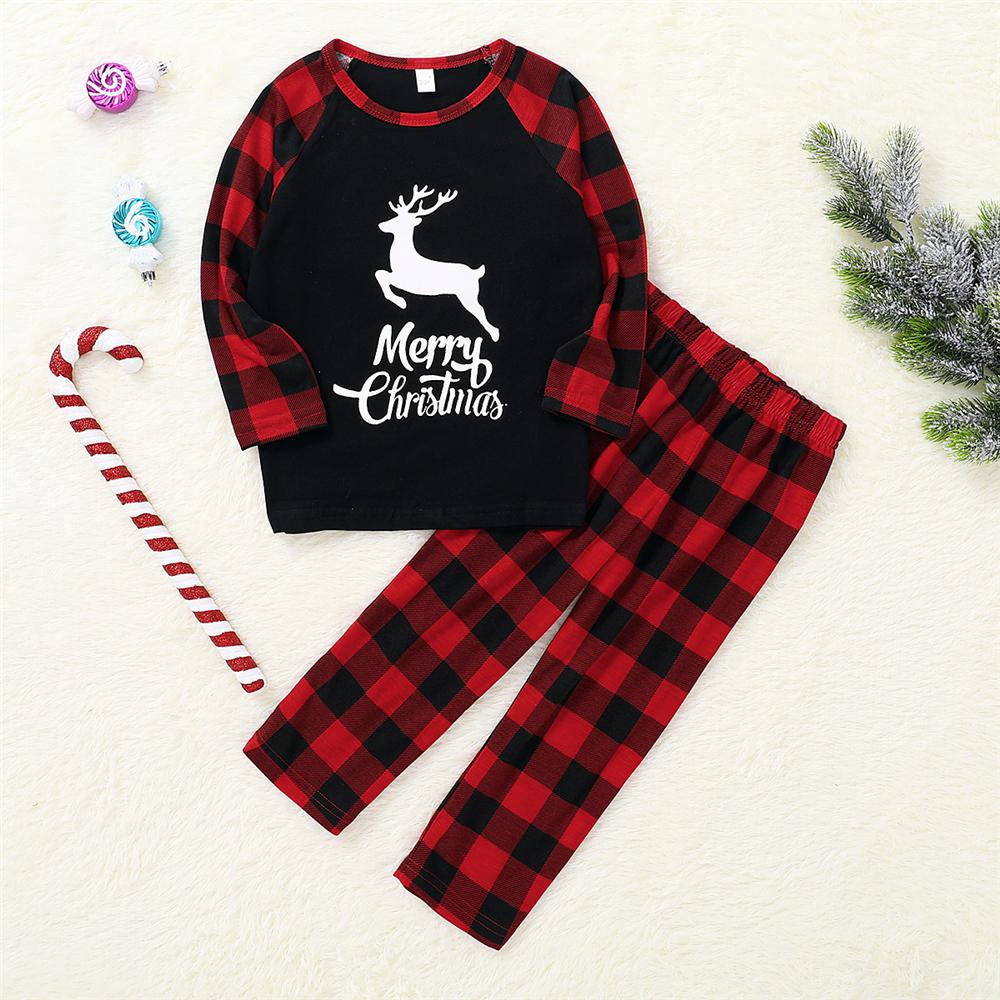 Parent-Child Merry Christmas Elk Plaid Printed Pajamas Sets Mommy And Me Outfits Wholesale