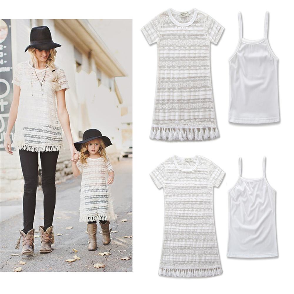 Parent-Child Short Sleeve Solid Color Dress Mommy And Me Wholesale Clothing