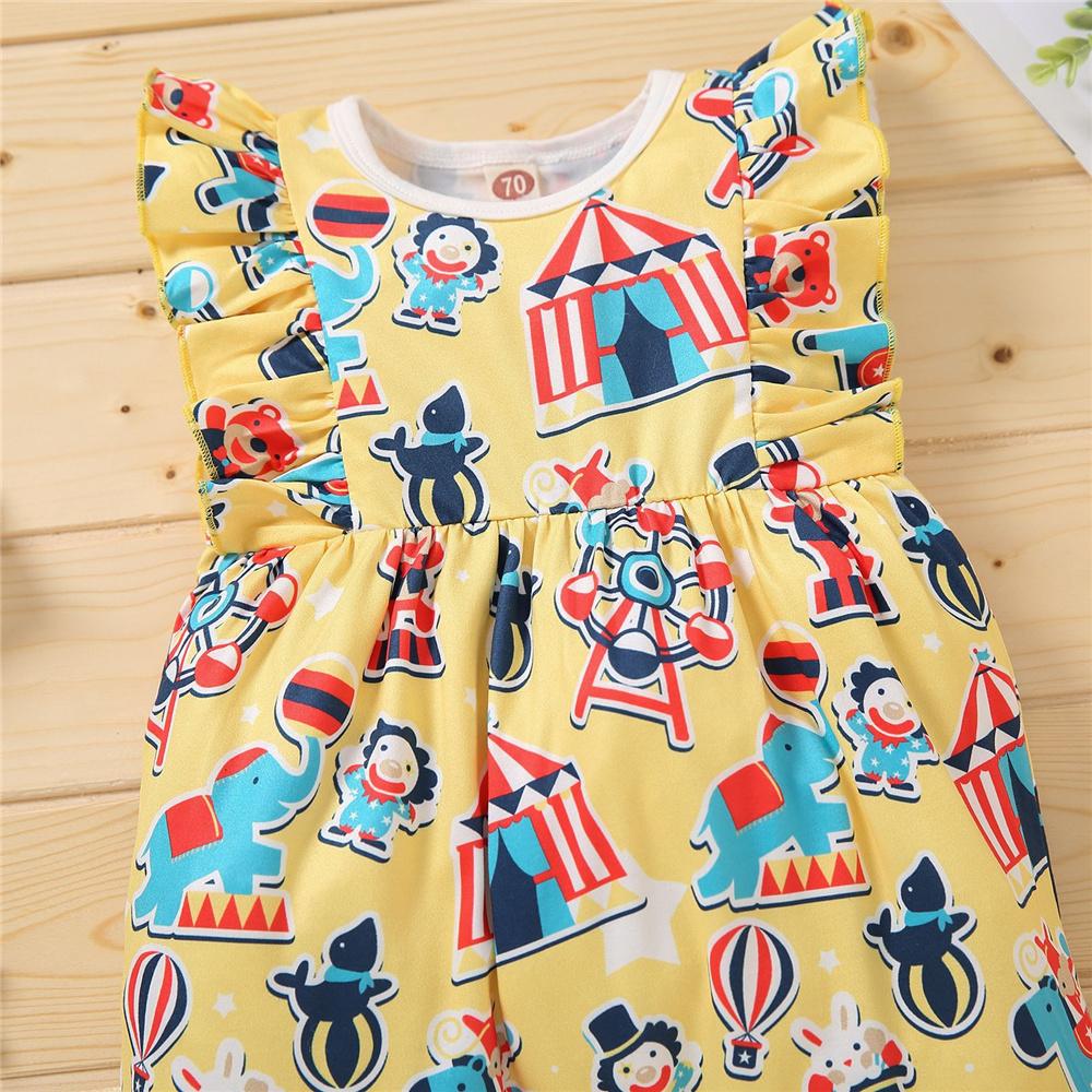 Baby Girls Pattern Cartoon Circus Printed Ruffled Romper cheap baby girl clothes boutique