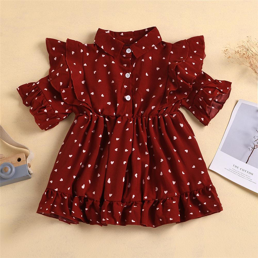 Girls Pattern Heart Polka Dot Half Sleeve Princess Dress Wholesale Little Girl Boutique Clothing