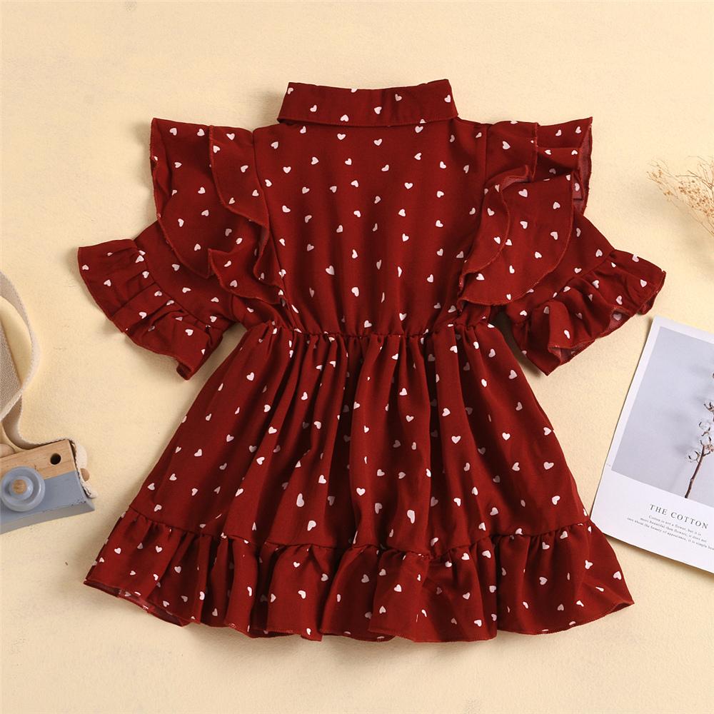 Girls Pattern Heart Polka Dot Half Sleeve Princess Dress Wholesale Little Girl Boutique Clothing