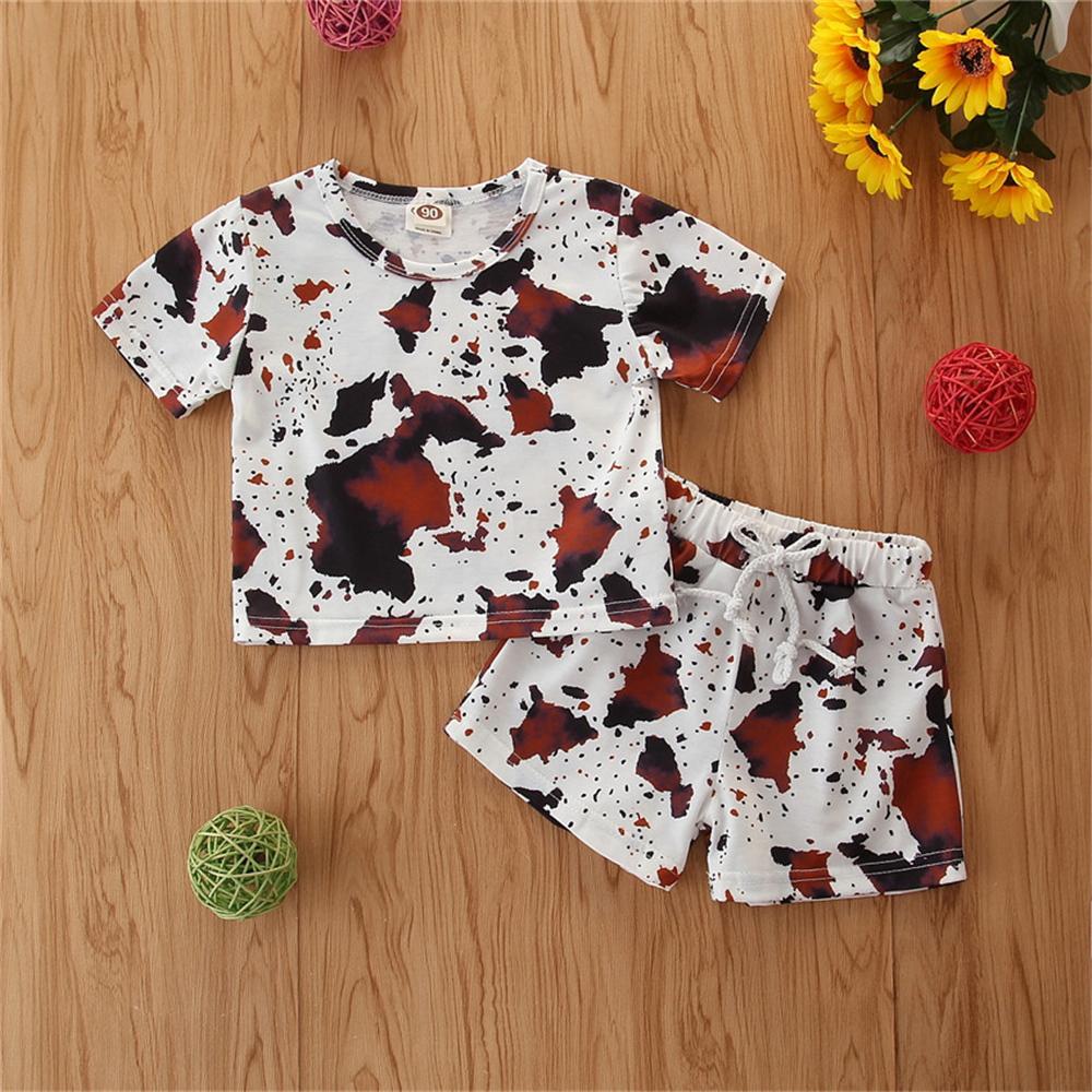 Unisex Pattern Printed Short Sleeve Crew Neck Top & Shorts Trendy Kids Wholesale Clothing