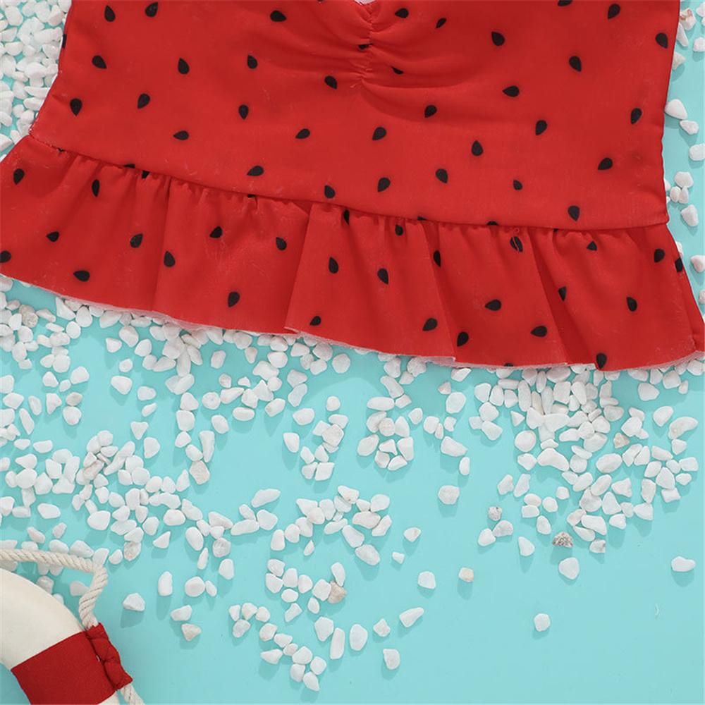 Girls Pattern Watermelon Polka Dot Sling Top & Striped Shorts 2 Piece Swimsuit With Shorts