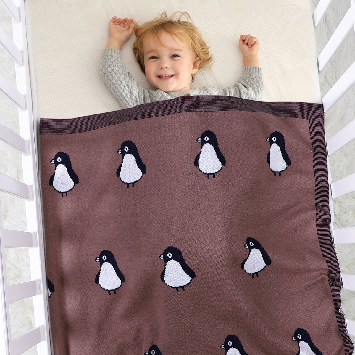 Penguin Jacquard Blanket For Babies And Toddlers Wholesale Baby Clothes