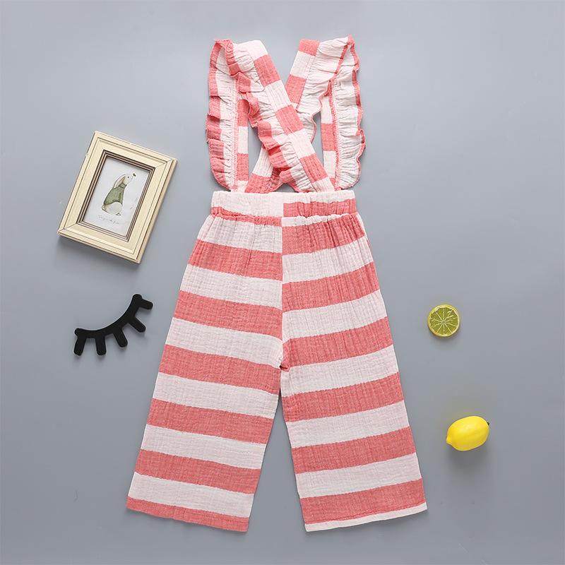 Pink Striped Overalls Girls Loose Trousers Wholesale Kids Clothing