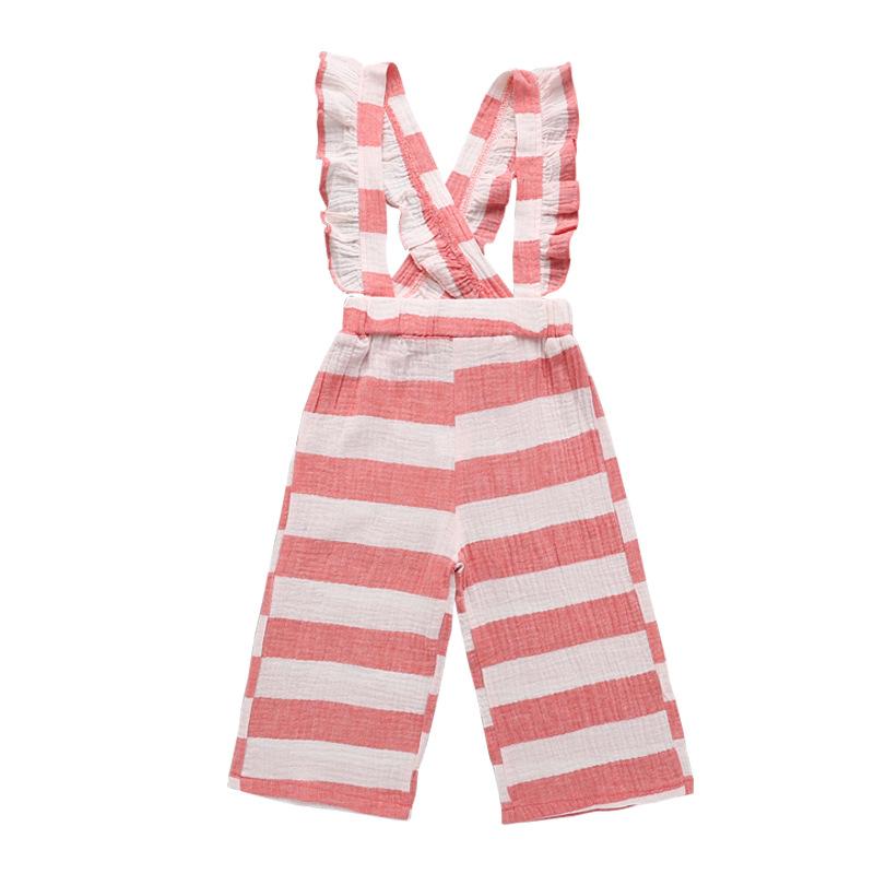 Pink Striped Overalls Girls Loose Trousers Wholesale Kids Clothing