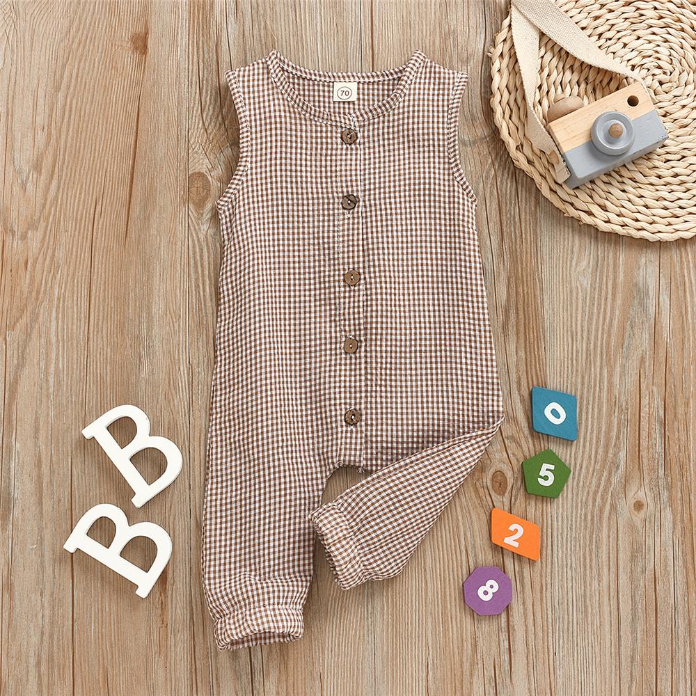 Baby Unisex Plaid Button Decor Sleeveless Romper Baby Wholesale Suppliers