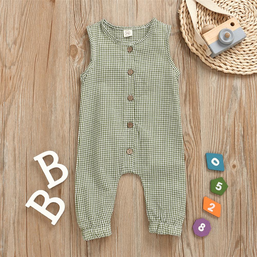 Baby Unisex Plaid Button Decor Sleeveless Romper Baby Wholesale Suppliers