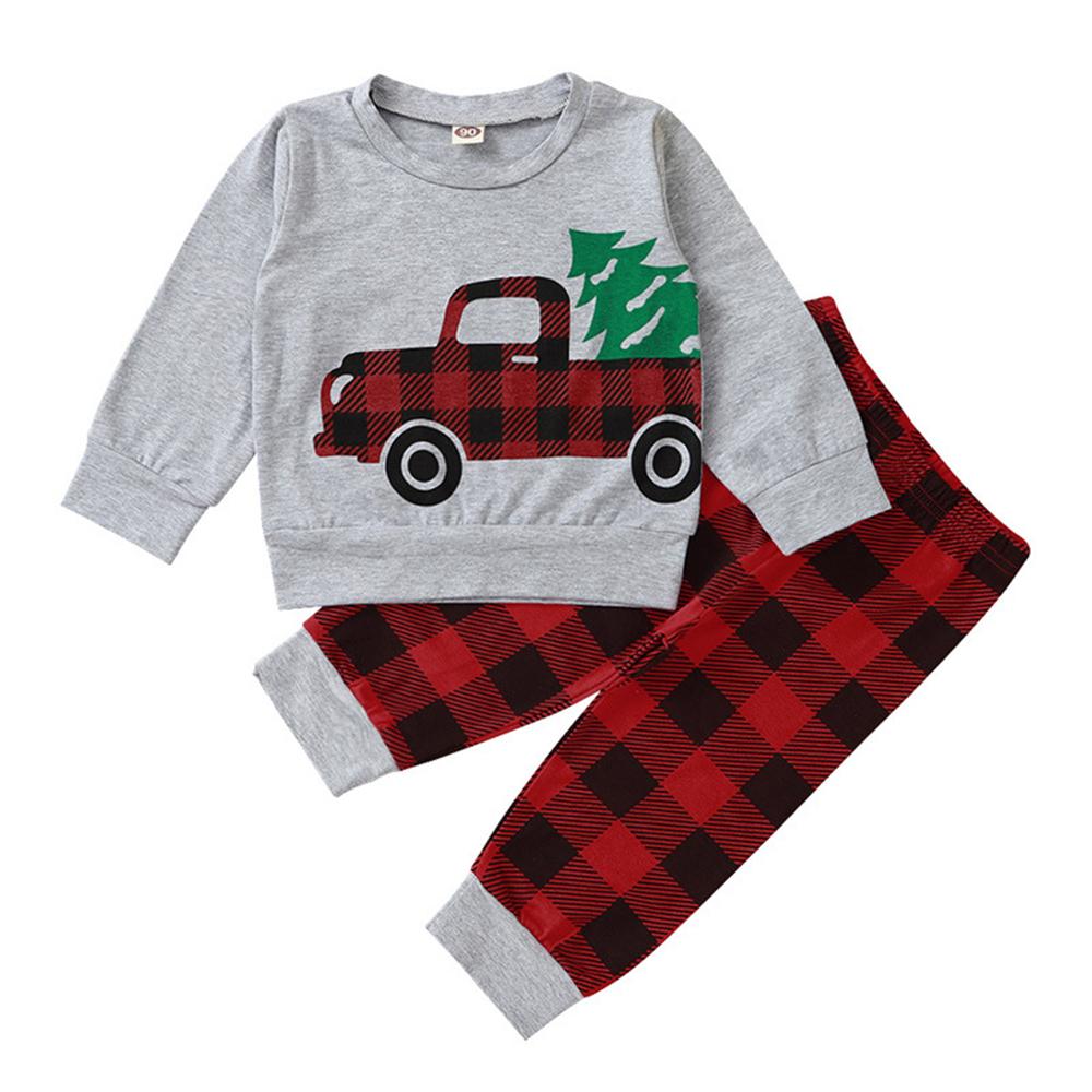 Toddler Boys Plaid Car Long Sleeve Top & Pants Boys Wholesale Clothing