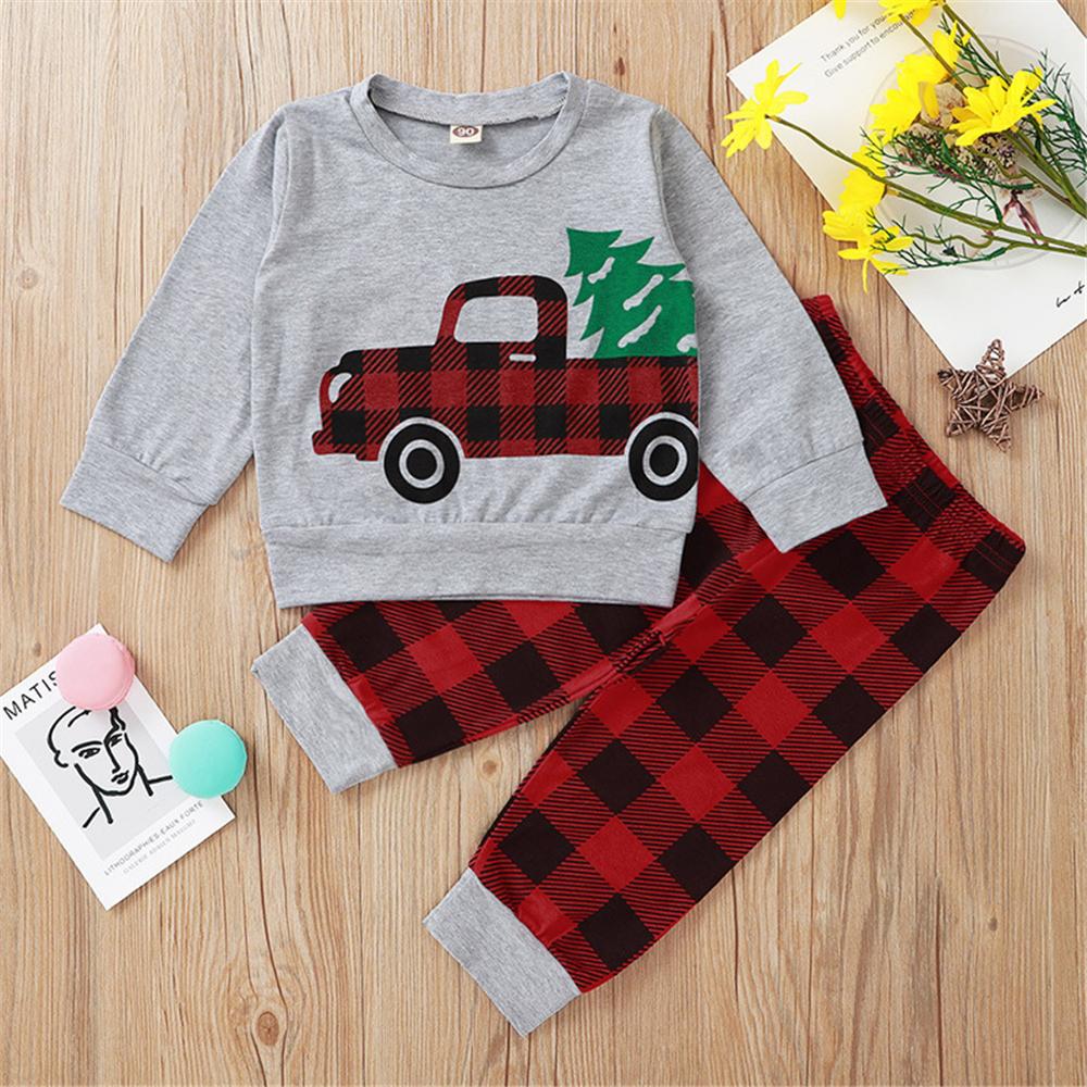 Toddler Boys Plaid Car Long Sleeve Top & Pants Boys Wholesale Clothing