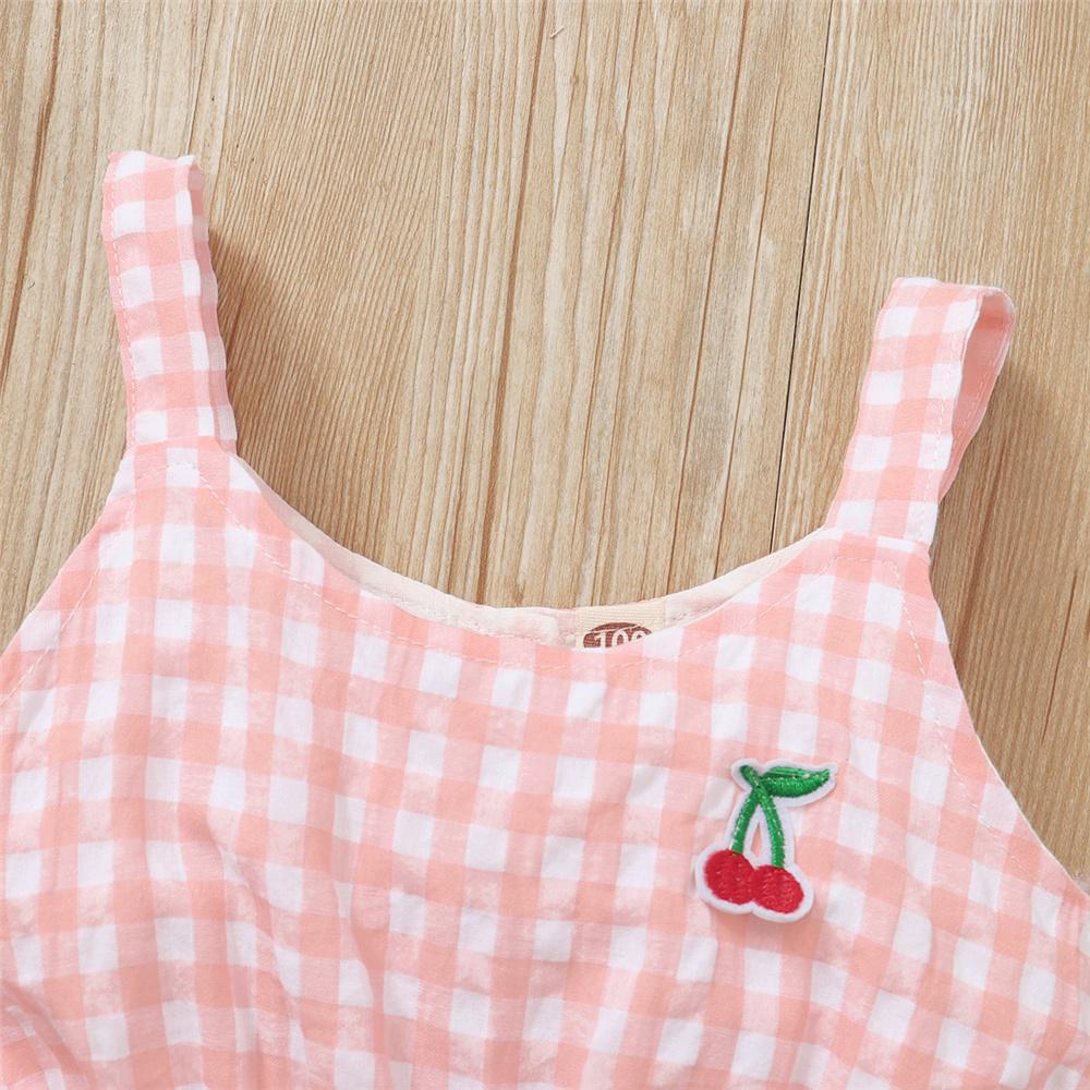 Girls Plaid Cherry Layered Princess Suspender Dress Trendy Kids Wholesale Clothing