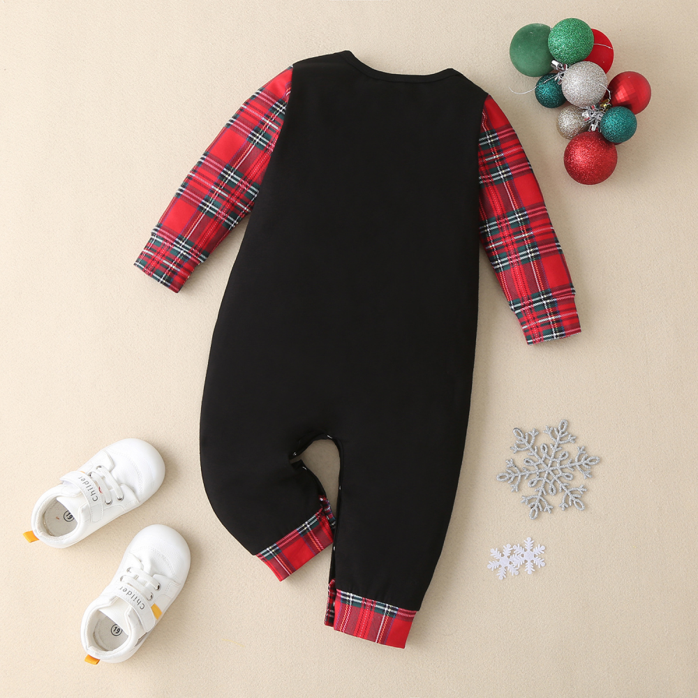 Baby Plaid Christmas Cartoon Printed Long Sleeve Romper Wholesale Baby Clothes