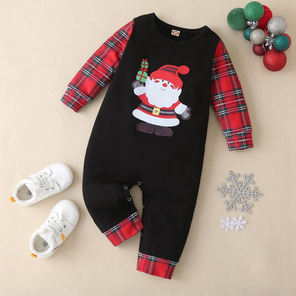 Baby Plaid Christmas Cartoon Printed Long Sleeve Romper Wholesale Baby Clothes