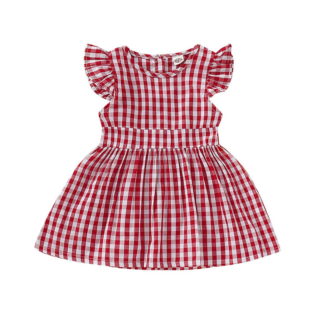 Girls Plaid Flutter-sleeve Princess Dress wholesale childrens clothing online