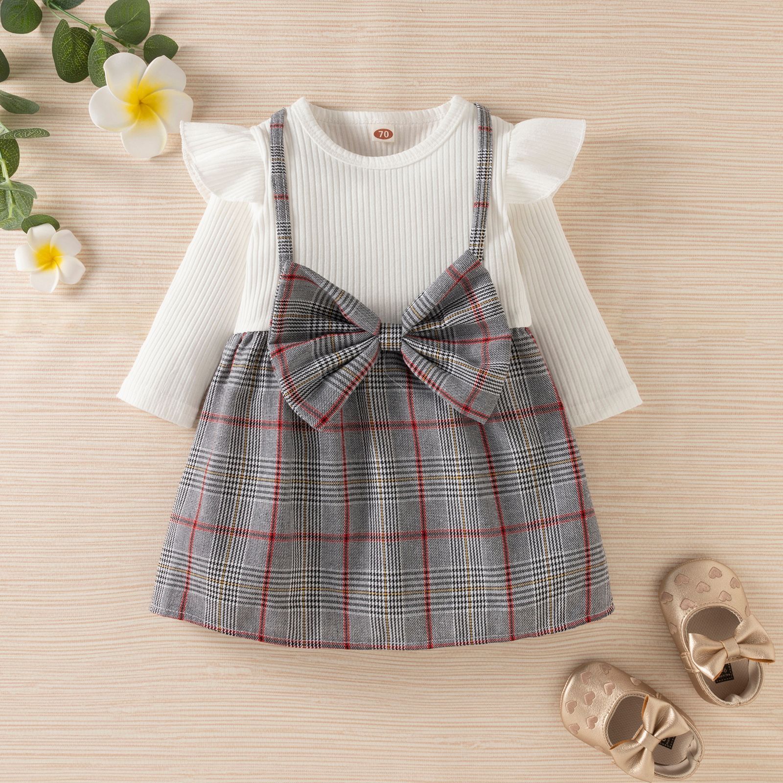 Baby Plaid Long Sleeve Bow Dress Wholesale Baby Clothes