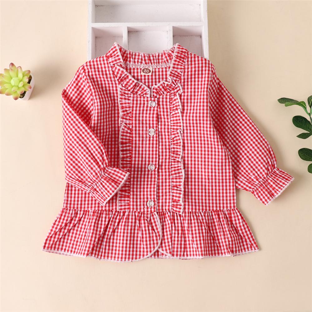 Girls Plaid Long Sleeve Button Fashion Blouse Wholesale Little Girls Clothes